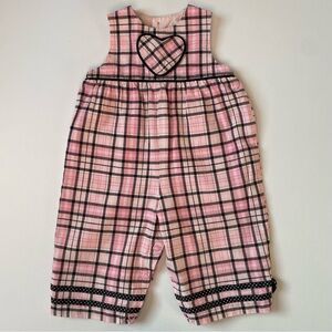 Hartstrings Baby Romper Size 6 9 Months Pink Black Plaid Pastel Overalls Heart